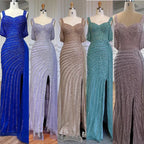Robe de soirée sirène élégante, couleur caramel, fendue sur le côté, luxueuse, perlée, style arabe, pour femme, modèle LA71679, 2025 
