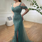 Robe de soirée sirène élégante, couleur caramel, fendue sur le côté, luxueuse, perlée, style arabe, pour femme, modèle LA71679, 2025 