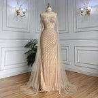 Arabic Caramel Mermaid Sexy Cape Sleeves Lace Beaded Long Evening Dresses Gowns 2025 For Women Wedding Party LA71885