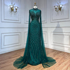 Arabic Caramel Mermaid Sexy Cape Sleeves Lace Beaded Long Evening Dresses Gowns 2025 For Women Wedding Party LA71885