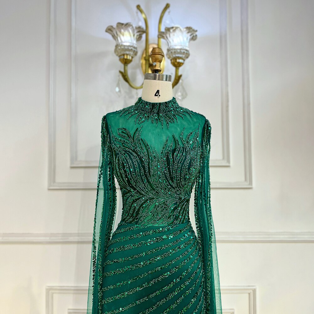 Arabic Caramel Mermaid Sexy Cape Sleeves Lace Beaded Long Evening Dresses Gowns 2025 For Women Wedding Party LA71885