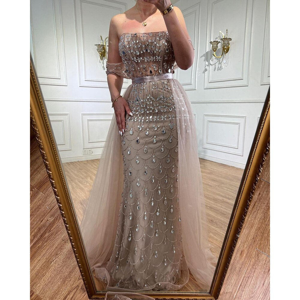 Luxury Champagne Mermaid Arabic Evening Dress for Wedding party LA71922