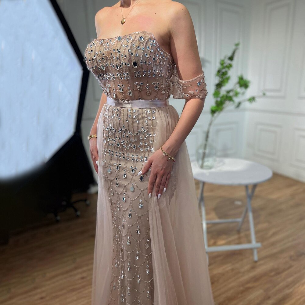 Luxury Champagne Mermaid Arabic Evening Dress for Wedding party LA71922