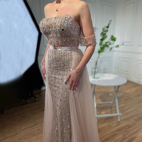 Robe de soirée sirène de luxe couleur champagne pour mariage LA71922