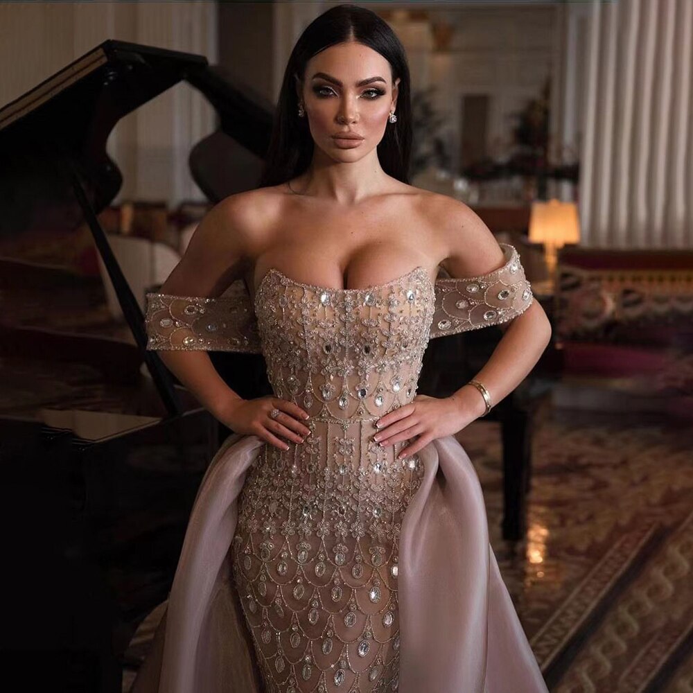 Luxury Champagne Mermaid Arabic Evening Dress for Wedding party LA71922