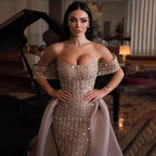 Luxury Champagne Mermaid Arabic Evening Dress for Wedding party LA71922