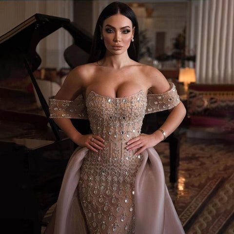 Robe de soirée sirène de luxe couleur champagne pour mariage LA71922