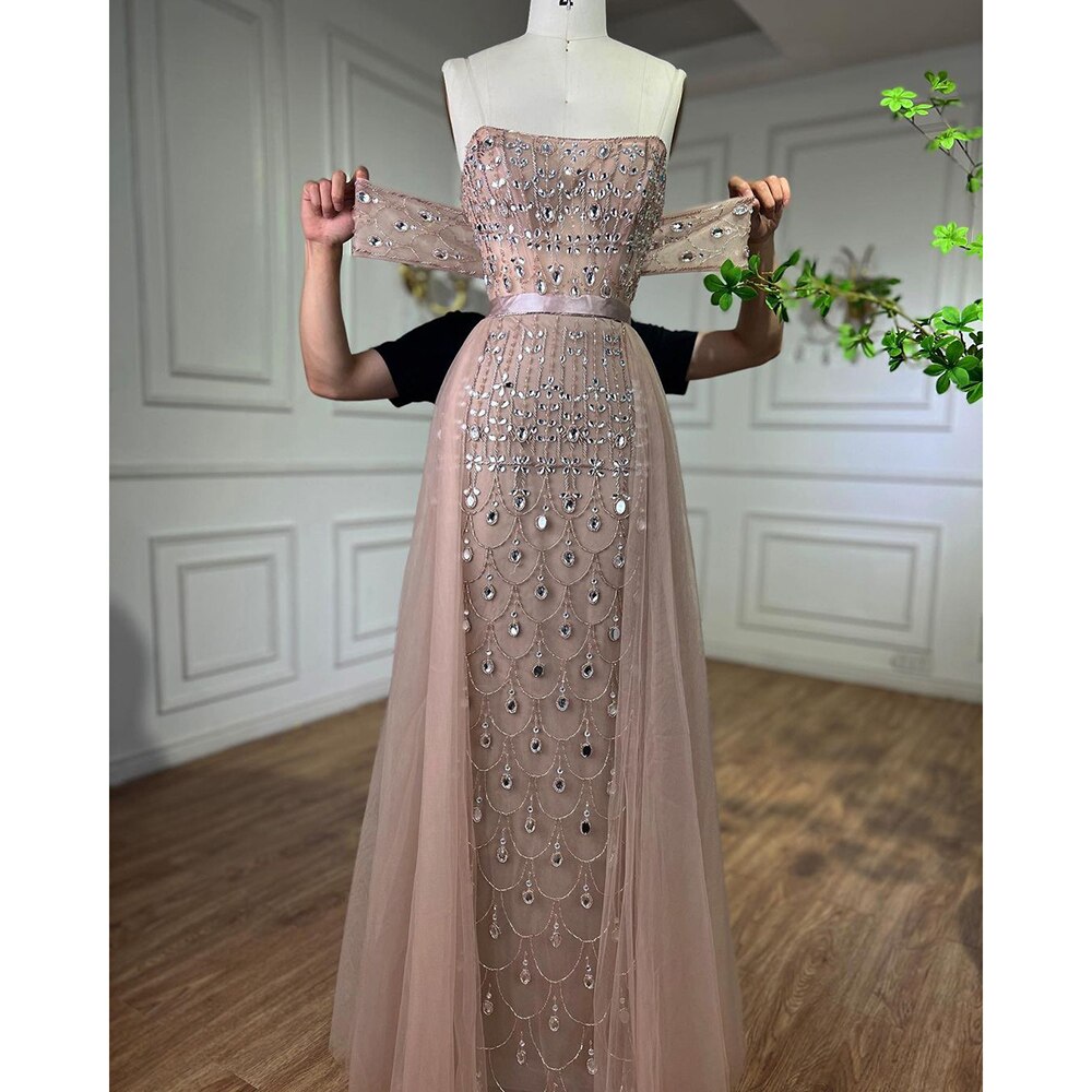 Luxury Champagne Mermaid Arabic Evening Dress for Wedding party LA71922