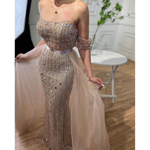 Robe de soirée sirène de luxe couleur champagne pour mariage LA71922