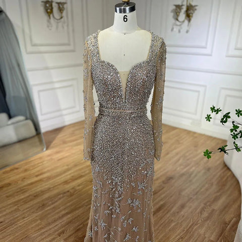 Robe de soirée sirène arabe caramel, décolleté en cœur, perles, luxueuse, Dubaï, pour femmes, fête de mariage, 2025, LA72465 