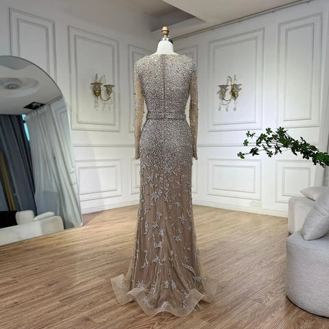 Robe de soirée sirène arabe caramel, décolleté en cœur, perles, luxueuse, Dubaï, pour femmes, fête de mariage, 2025, LA72465 