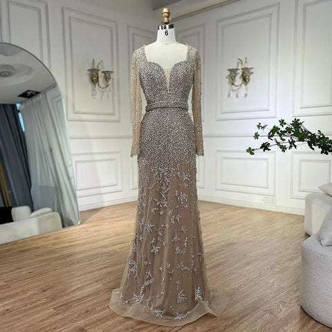 Robe de soirée sirène arabe caramel, décolleté en cœur, perles, luxueuse, Dubaï, pour femmes, fête de mariage, 2025, LA72465 