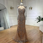 Arabic Caramel Mermaid Tassel Beaded Luxury Dubai Evening Dresses Gowns For Women Wedding Party 2025 LA72237A