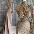 Arabic Caramel Satin Mermaid Elegant One Shoulder Beaded Evening Dresses Gowns 2025 For Women Wedding Party LA71936