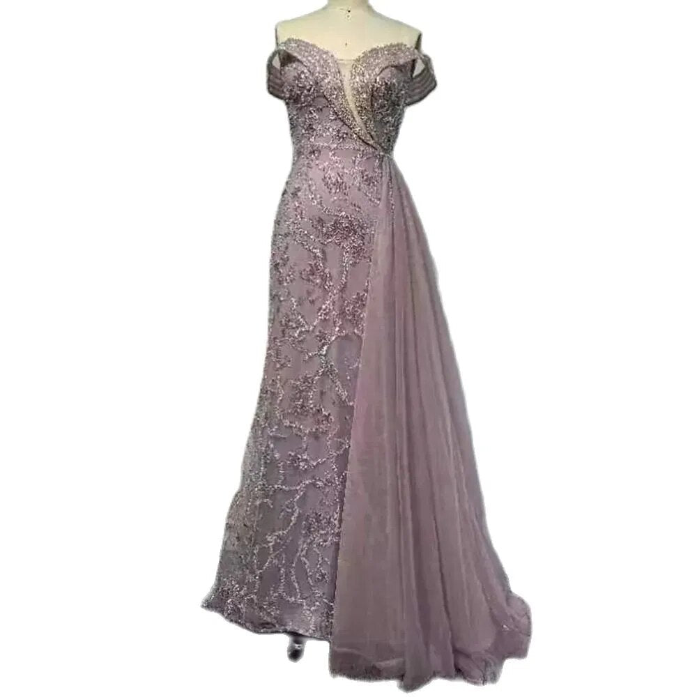 Arabic Cyan Mermaid Beaded Luxury Dubai Evening Dresses Gowns Sexy Strapless 2025 For Women Wedding Party LA72207
