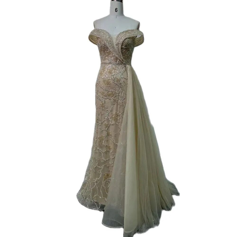 Arabic Cyan Mermaid Beaded Luxury Dubai Evening Dresses Gowns Sexy Strapless 2025 For Women Wedding Party LA72207