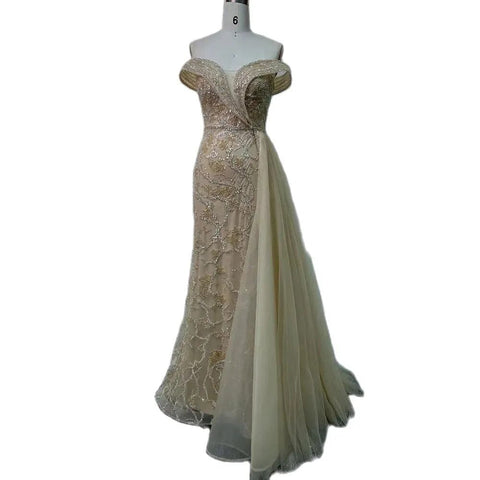 Robe de soirée sirène de luxe, style arabe cyan, avec perles, style Dubaï, sexy, sans bretelles, pour femmes, fête de mariage, LA72207, 2025 