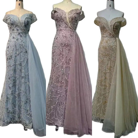 Robe de soirée sirène de luxe, style arabe cyan, avec perles, style Dubaï, sexy, sans bretelles, pour femmes, fête de mariage, LA72207, 2025 