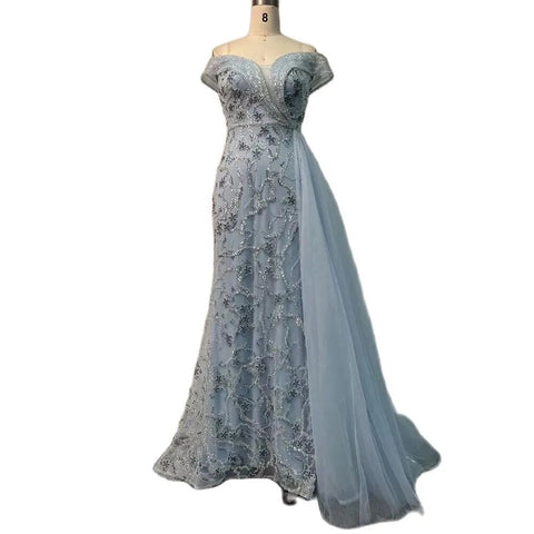 Robe de soirée sirène de luxe, style arabe cyan, avec perles, style Dubaï, sexy, sans bretelles, pour femmes, fête de mariage, LA72207, 2025 
