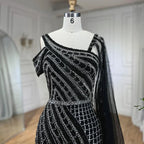 Arabic Dubai Black Long Cloak Mermaid Beaded Luxury Evening Dresses Gowns for Women Wedding Party 2025 LA72296