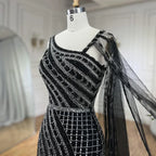 Arabic Dubai Black Long Cloak Mermaid Beaded Luxury Evening Dresses Gowns for Women Wedding Party 2025 LA72296