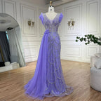 Arabic Dubai Lilac Mermaid With Overskirt Beaded Luxury Evening Dresses Gowns for Women Wedding Party 2025 LA72564