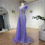 Arabic Dubai Lilac Mermaid With Overskirt Beaded Luxury Evening Dresses Gowns for Women Wedding Party 2025 LA72564