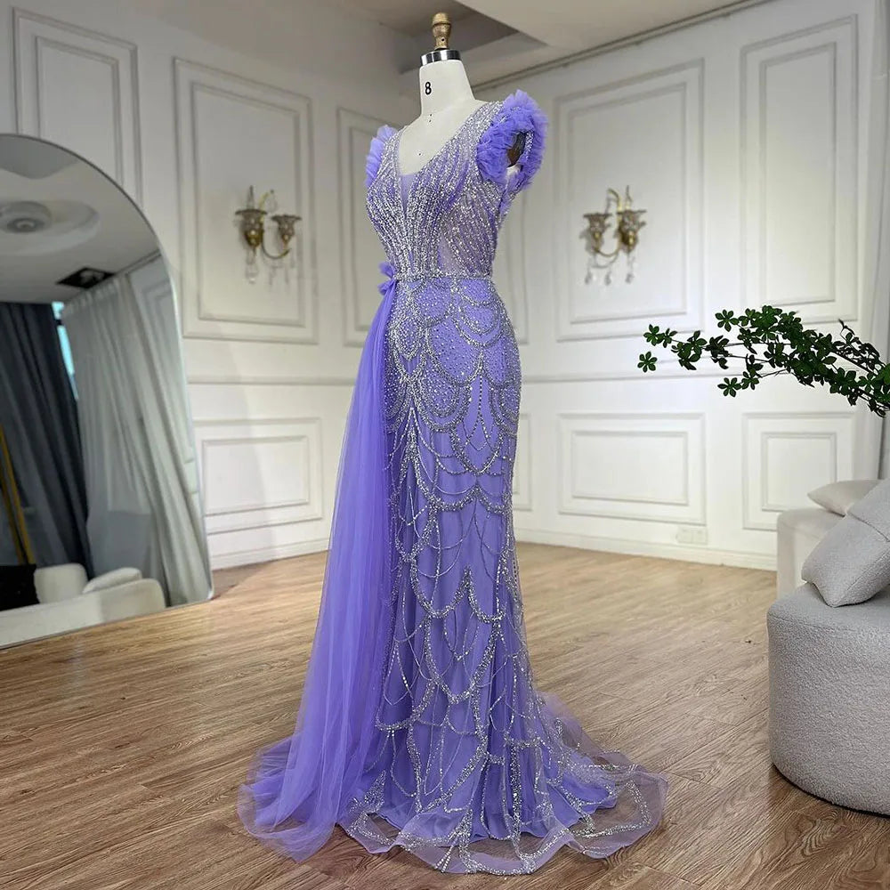 Arabic Dubai Lilac Mermaid With Overskirt Beaded Luxury Evening Dresses Gowns for Women Wedding Party 2025 LA72564