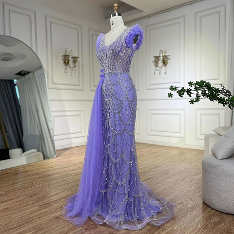 Robe de soirée de luxe style sirène lilas, style arabe de Dubaï, avec jupe perlée, pour femme, tenue de mariage, 2025, LA72564 