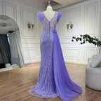 Arabic Dubai Lilac Mermaid With Overskirt Beaded Luxury Evening Dresses Gowns for Women Wedding Party 2025 LA72564