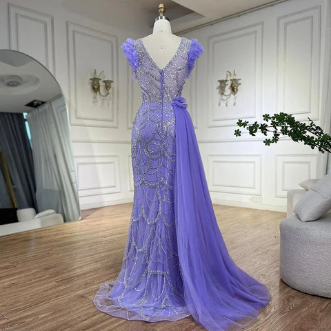 Robe de soirée de luxe style sirène lilas, style arabe de Dubaï, avec jupe perlée, pour femme, tenue de mariage, 2025, LA72564 