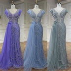 Arabic Dubai Lilac Mermaid With Overskirt Beaded Luxury Evening Dresses Gowns for Women Wedding Party 2025 LA72564