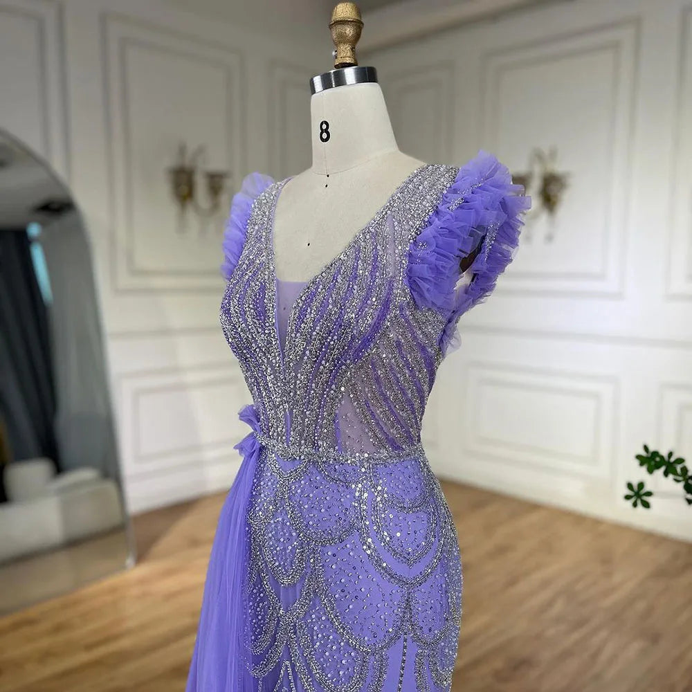 Arabic Dubai Lilac Mermaid With Overskirt Beaded Luxury Evening Dresses Gowns for Women Wedding Party 2025 LA72564