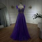 Arabic Elegant Peach Beaded A-Line Evening Gown 2025 Boat Neck Luxury Dress for Women Long Party Dress LA72324
