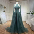 Arabic Fuchsia A Line Cape Sleeve Beaded Luxury Dubai Evening Dresses Gowns For Women Wedding Party 2025 LA72306