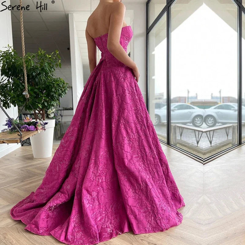 Arabic Fuchsia Elegant Evening Dresses 2025 Luxury Dubai A-Line Sleeveless Formal Dress Long Design LA70699