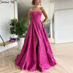 Robe de soirée élégante style arabe fuchsia, luxueuse robe trapèze sans manches, style Dubaï, modèle long, LA70699, 2025 