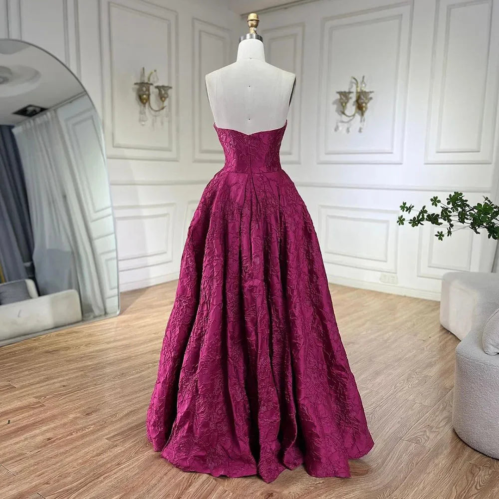 Robe de soirée élégante style arabe fuchsia, luxueuse robe trapèze sans manches, style Dubaï, modèle long, LA70699, 2025 