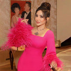 Arabic Fuchsia Elegant Mermaid Sexy Feathers Evening Dresses Gowns 2025 For Women Wedding Party LA71987