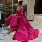Vestidos de noche estilo sirena, corte sirena, sin tirantes, con chaqueta y cuentas, de satén fucsia árabe, para mujer, ideales para bodas y fiestas (LA71896) 