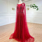 Robe de soirée longue style arabe dorée, coupe trapèze, manches cape, perles, luxueuse, Dubaï, 2025, pour femmes, fête de mariage, LA71941 