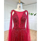 Robe de soirée longue style arabe dorée, coupe trapèze, manches cape, perles, luxueuse, Dubaï, 2025, pour femmes, fête de mariage, LA71941 