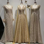 Robe de soirée longue style arabe dorée, coupe trapèze, manches cape, perles, luxueuse, Dubaï, 2025, pour femmes, fête de mariage, LA71941 