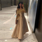 Robe de soirée de luxe en satin doré arabe, coupe trapèze, perles et cristaux, style Dubaï, pour femmes, tenue de mariage, LA71954, 2025 