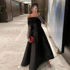 Robe de soirée de luxe en satin doré arabe, coupe trapèze, perles et cristaux, style Dubaï, pour femmes, tenue de mariage, LA71954, 2025 