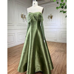 Robe de soirée de luxe en satin doré arabe, coupe trapèze, perles et cristaux, style Dubaï, pour femmes, tenue de mariage, LA71954, 2025 