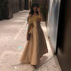Robe de soirée de luxe en satin doré arabe, coupe trapèze, perles et cristaux, style Dubaï, pour femmes, tenue de mariage, LA71954, 2025 
