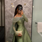 Robe de soirée de luxe en satin doré arabe, coupe trapèze, perles et cristaux, style Dubaï, pour femmes, tenue de mariage, LA71954, 2025 