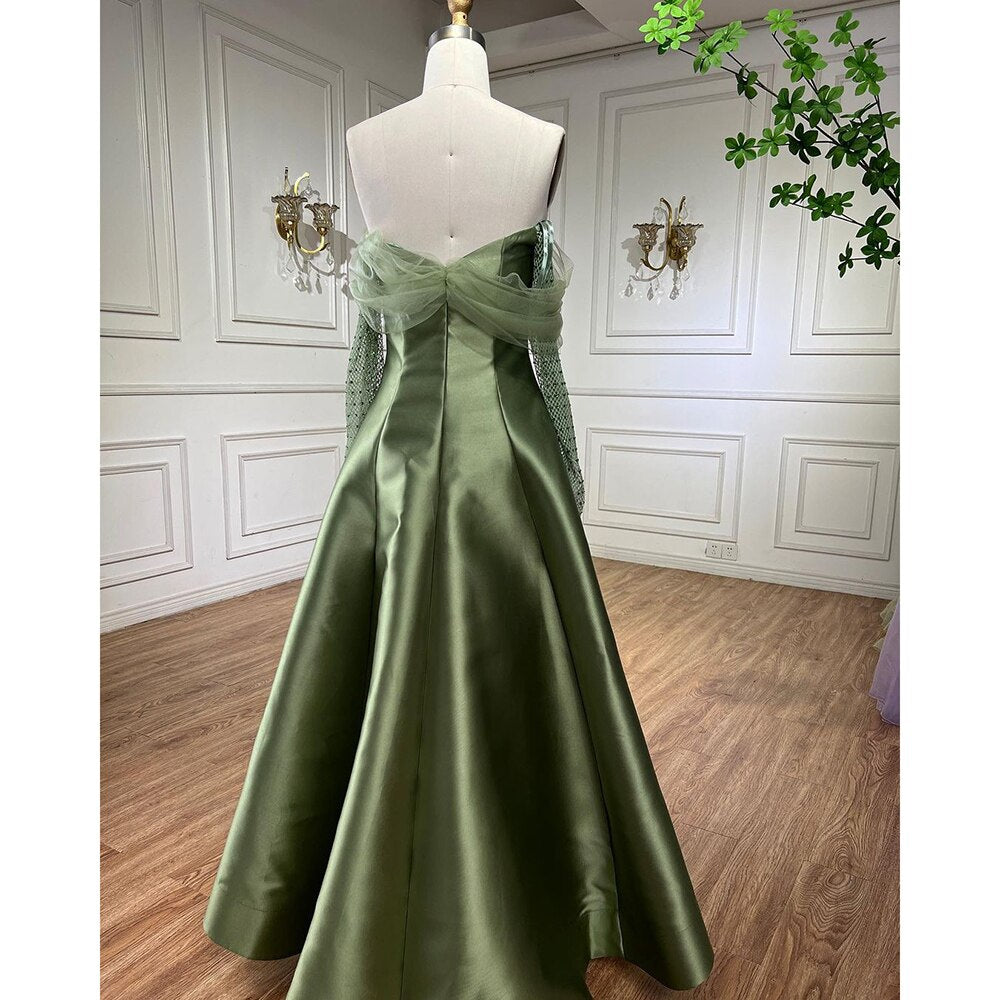 Robe de soirée de luxe en satin doré arabe, coupe trapèze, perles et cristaux, style Dubaï, pour femmes, tenue de mariage, LA71954, 2025 