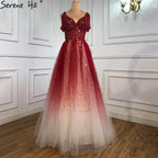 Robe de soirée rouge à changement progressif, style arabe, luxueuse, perlée, coupe trapèze, sexy, pour femme, tenue de mariage, LA70983, 2025 
